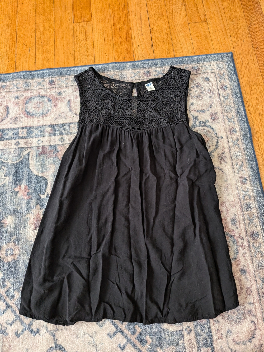 Womens Black Crochet Yoke Top
